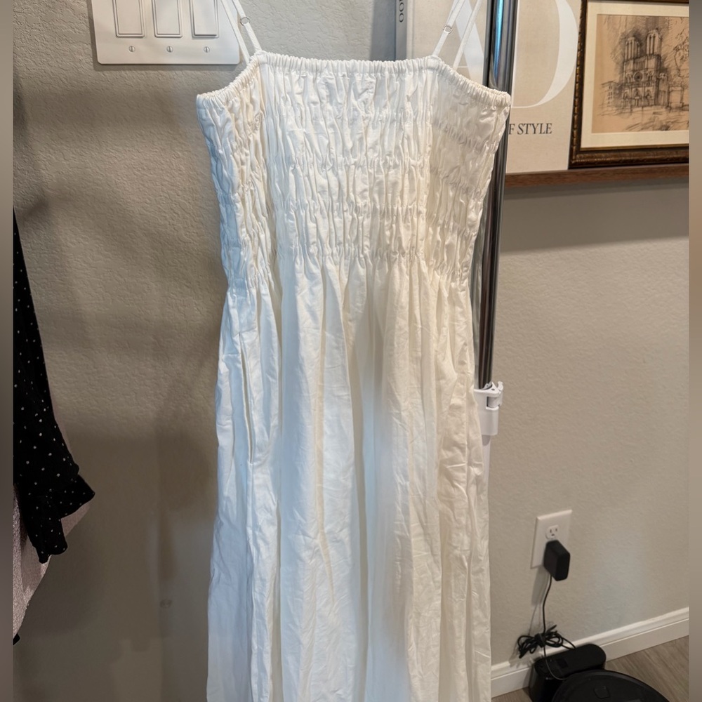 Faithfull the Brand Cream Smocked Dress